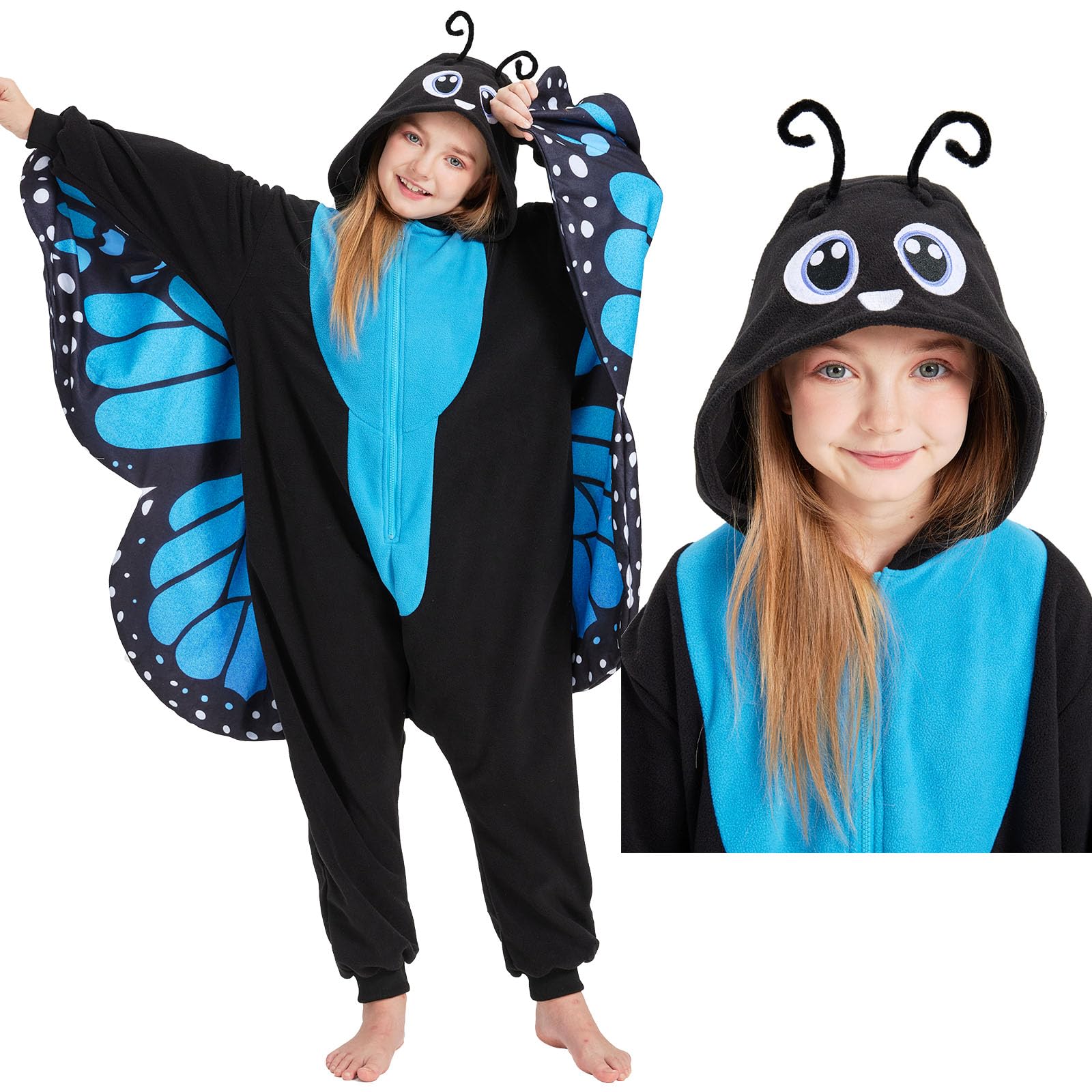 Kids Butterfly Onesie Costume – Children's Purple Wings Pajamas with Soft Flannel for Halloween & Cosplay