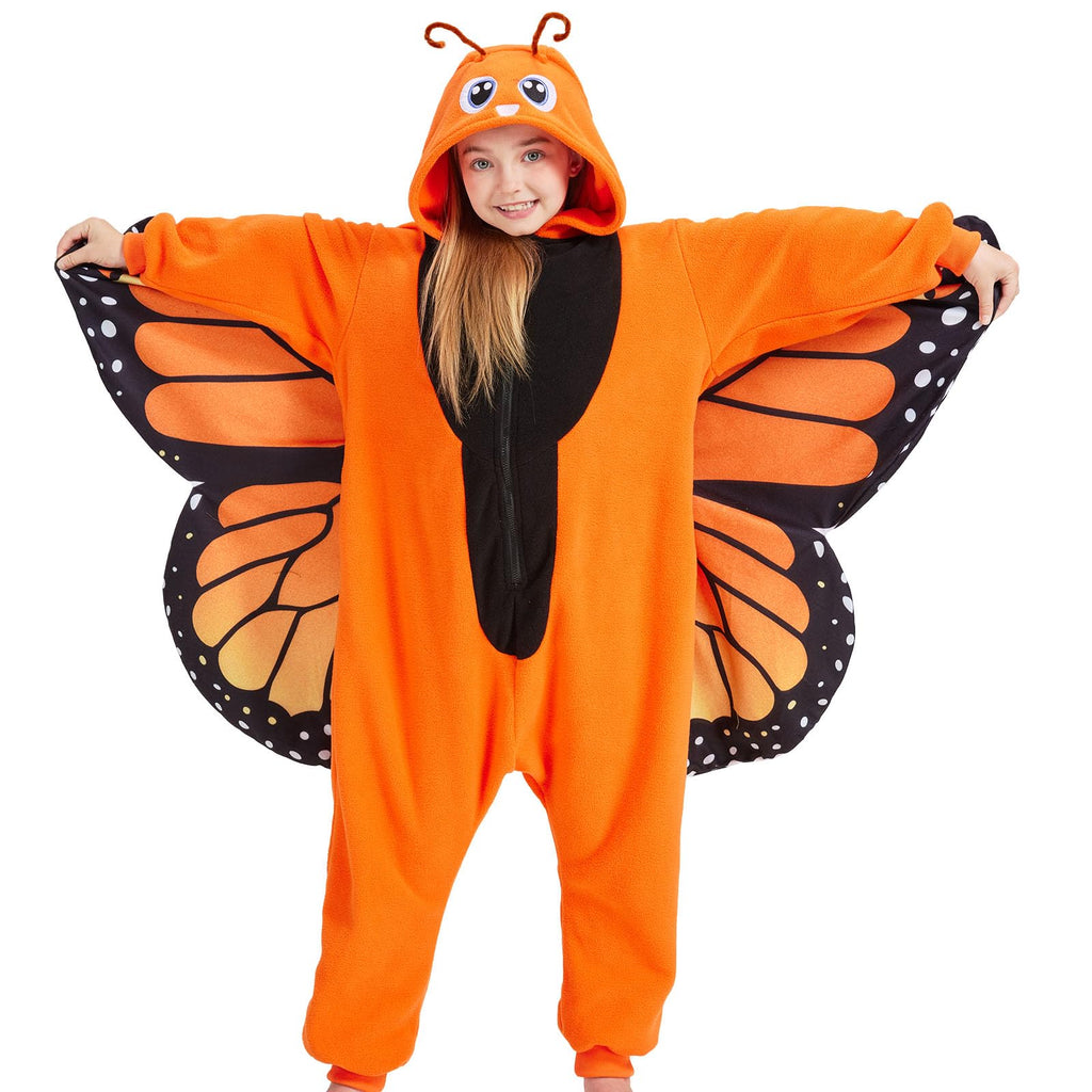 Kids Butterfly Onesie Costume – Children's Purple Wings Pajamas with Soft Flannel for Halloween & Cosplay