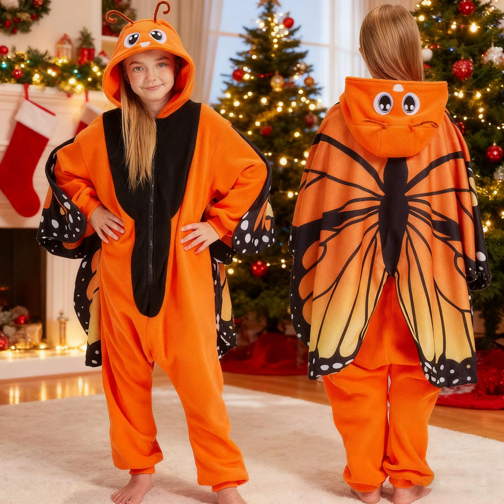Kids Butterfly Onesie Costume – Children's Purple Wings Pajamas with Soft Flannel for Halloween & Cosplay