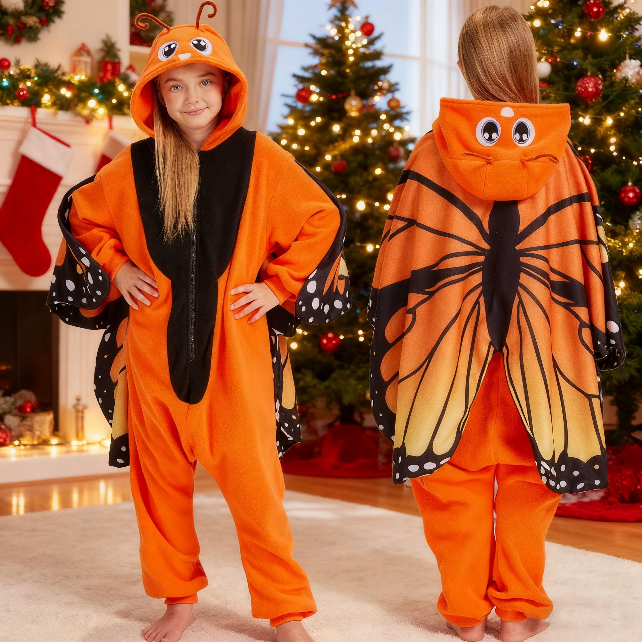 Kids Butterfly Onesie Costume – Children's Purple Wings Pajamas with Soft Flannel for Halloween & Cosplay