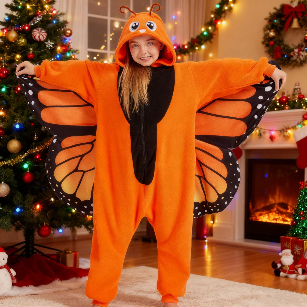 Kids Butterfly Onesie Costume – Children's Purple Wings Pajamas with Soft Flannel for Halloween & Cosplay