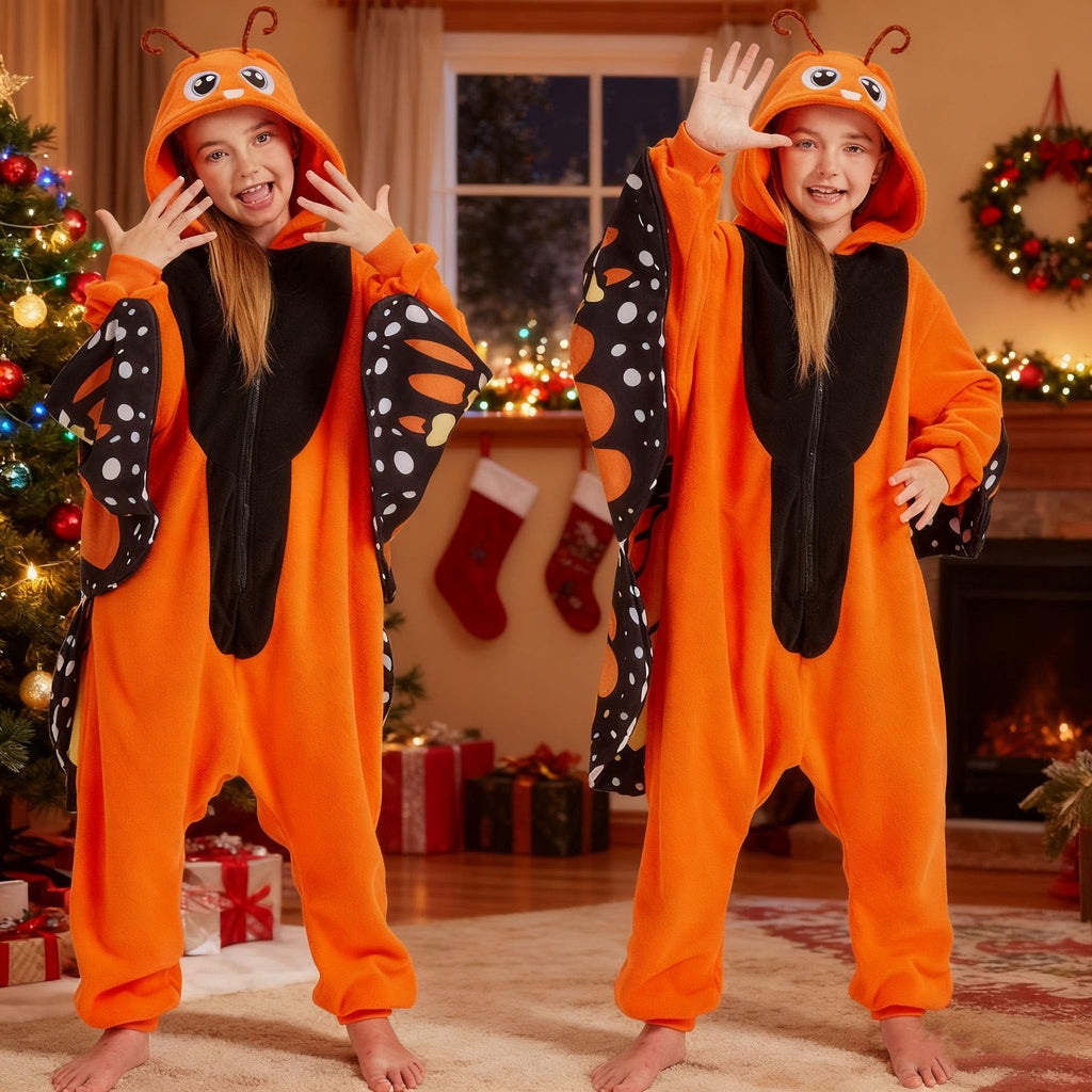 Kids Butterfly Onesie Costume – Children's Purple Wings Pajamas with Soft Flannel for Halloween & Cosplay