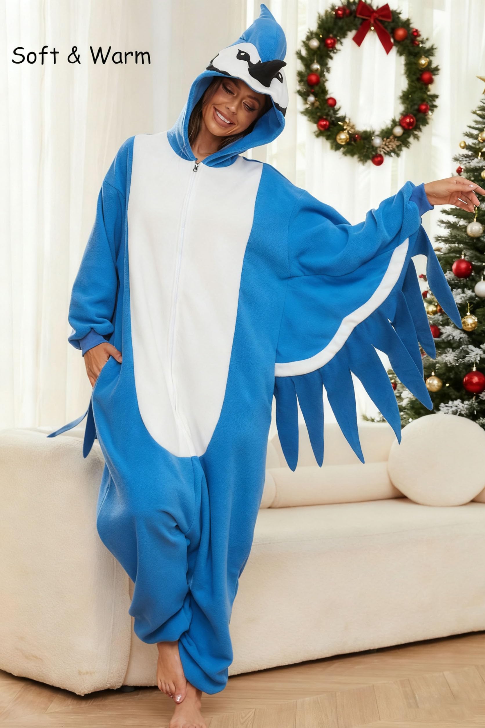 Adult Blue Jay Onesie Costume – Majestic Bird Pajamas with Vibrant Feather Design for Halloween & Cosplay