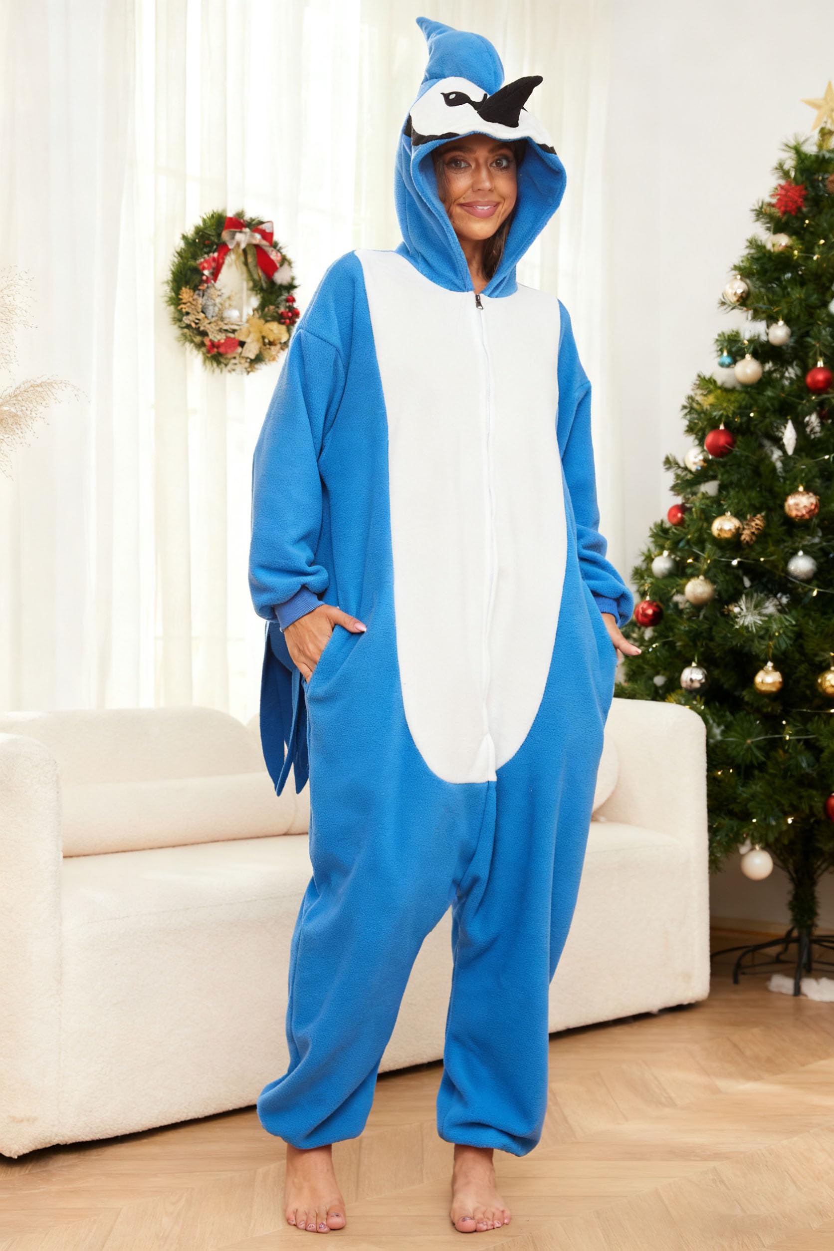 Adult Blue Jay Onesie Costume – Majestic Bird Pajamas with Vibrant Feather Design for Halloween & Cosplay