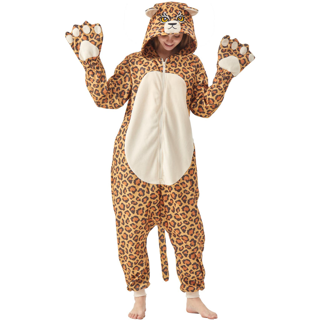 Adult Cheetah Onesie Costume – Wildcat Pajamas with Spotted Print & Cute Tail for Halloween & Cosplay