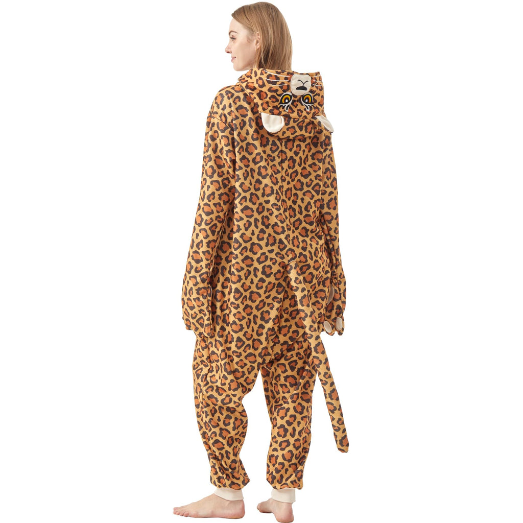 Adult Cheetah Onesie Costume – Wildcat Pajamas with Spotted Print & Cute Tail for Halloween & Cosplay