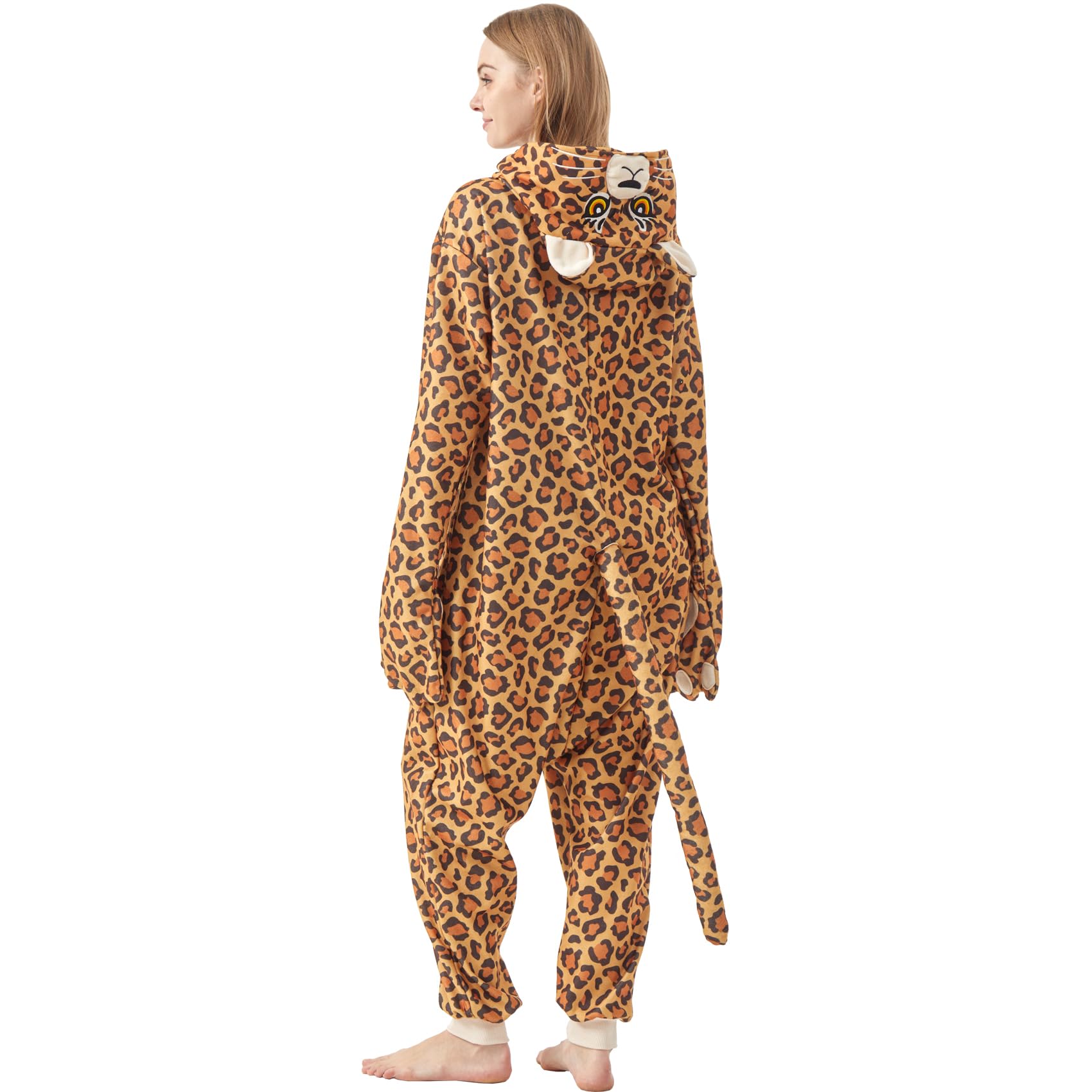 Adult Cheetah Onesie Costume – Wildcat Pajamas with Spotted Print & Cute Tail for Halloween & Cosplay