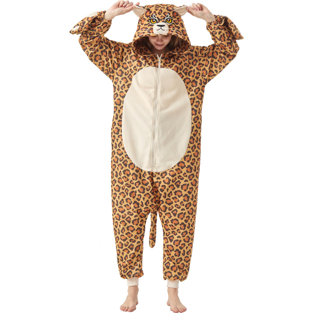 Adult Cheetah Onesie Costume – Wildcat Pajamas with Spotted Print & Cute Tail for Halloween & Cosplay