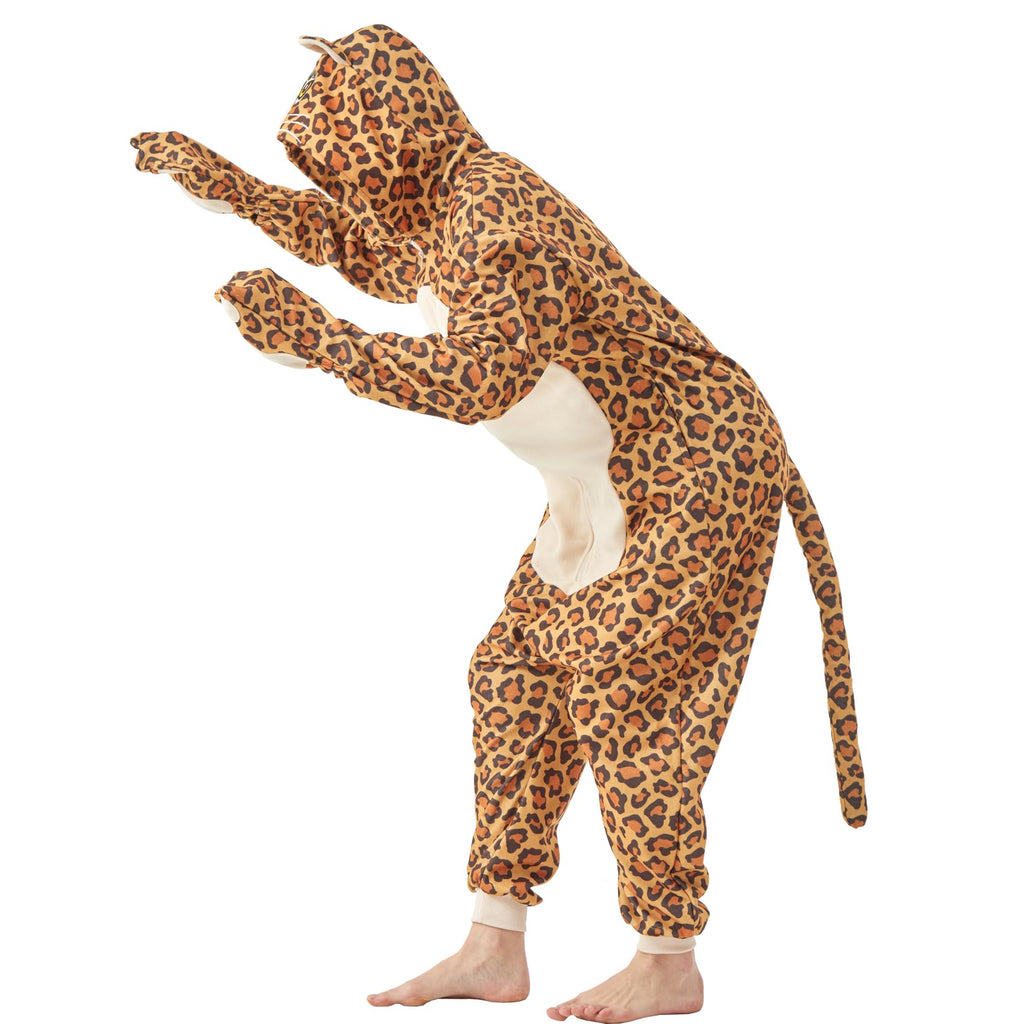 Adult Cheetah Onesie Costume – Wildcat Pajamas with Spotted Print & Cute Tail for Halloween & Cosplay