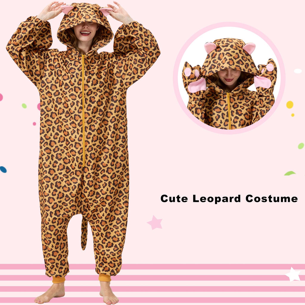 Adult Cheetah Onesie Costume – Wildcat Pajamas with Spotted Print & Cute Tail for Halloween & Cosplay
