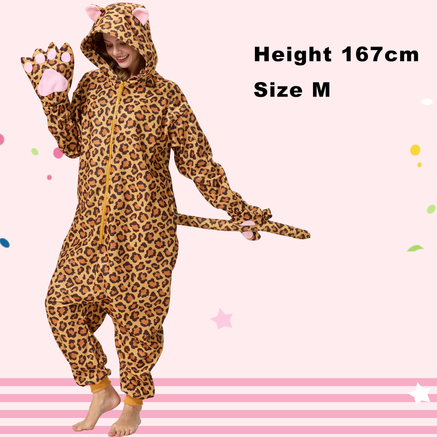 Adult Cheetah Onesie Costume – Wildcat Pajamas with Spotted Print & Cute Tail for Halloween & Cosplay
