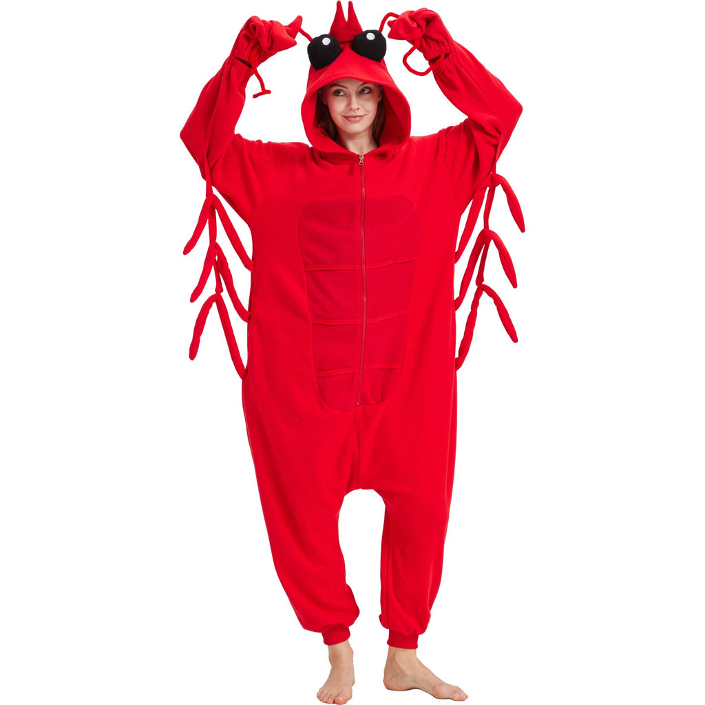 Adult Lobster Onesie Costume – Funny Crustacean Jumpsuit with Claw Gloves for Halloween & Themed Parties