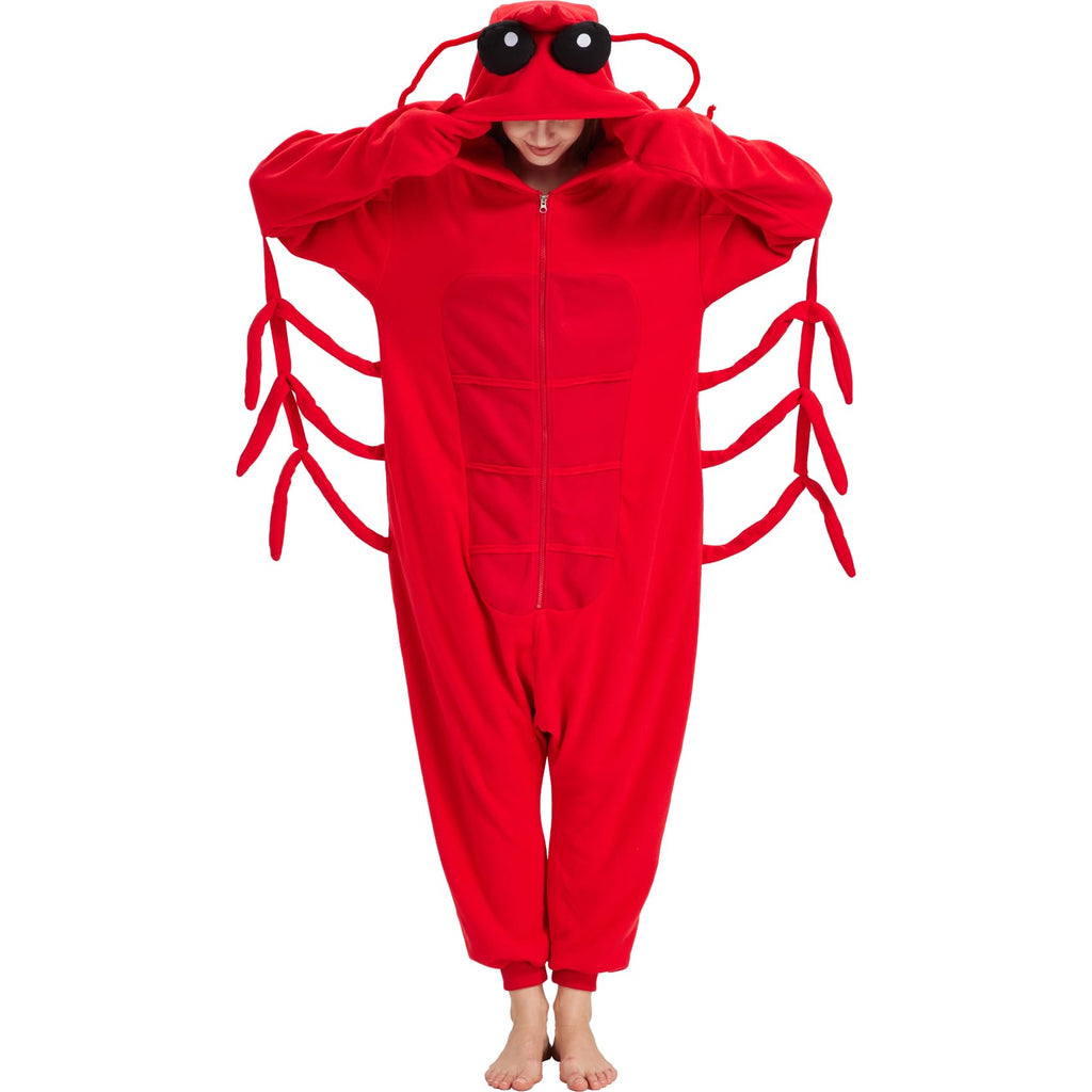 Adult Lobster Onesie Costume – Funny Crustacean Jumpsuit with Claw Gloves for Halloween & Themed Parties