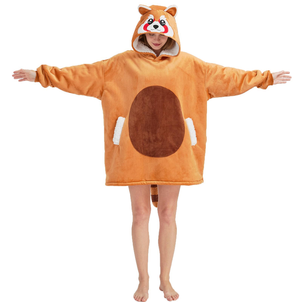 Red Panda Wearable Blanket Hoodie – Sherpa & Flannel Plush Poncho
