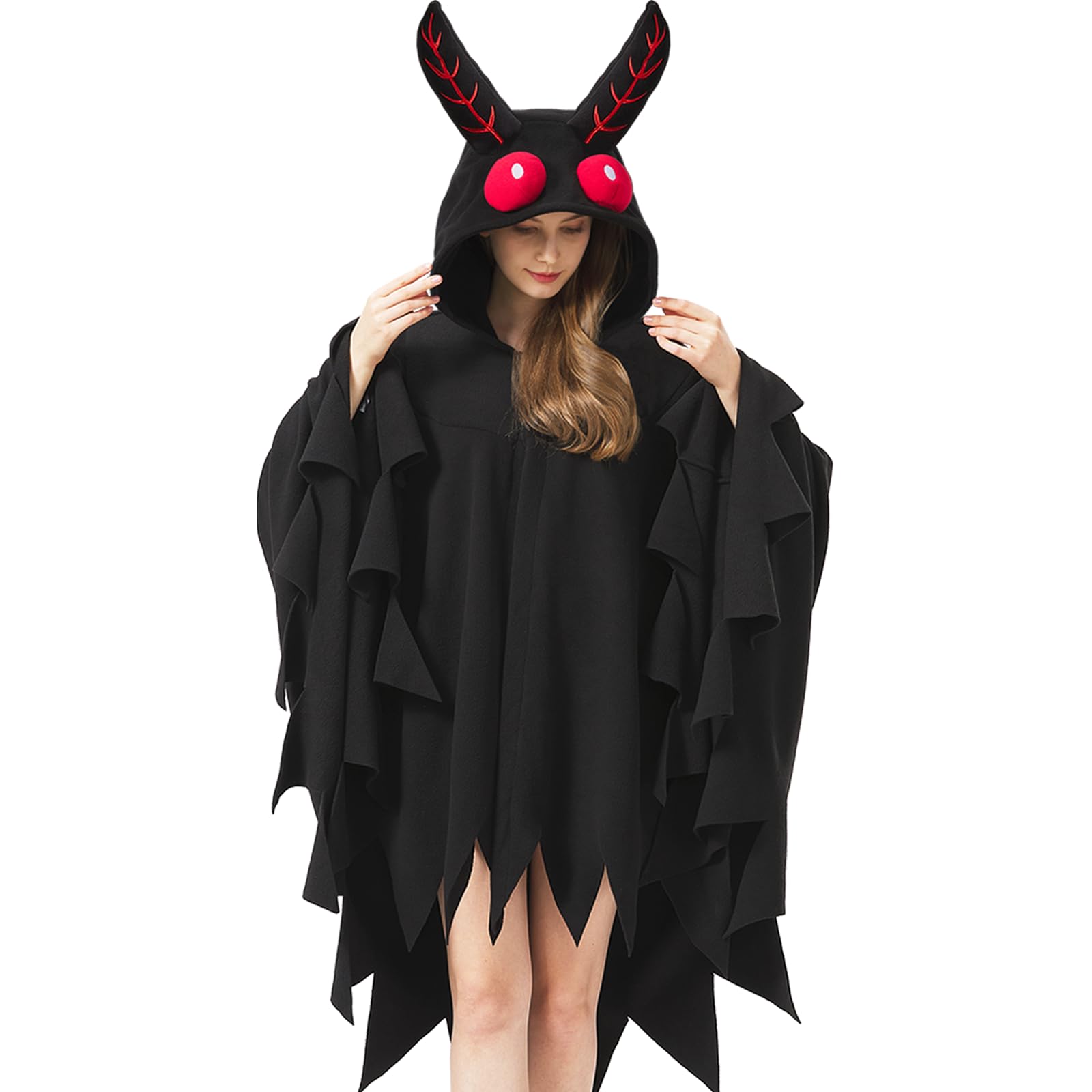 AIYOUYIYA Mothman Cosplay Cape – Plush Fleece Cryptid Cloak with Red Eyes & Ears Embrace the Legend with the Ultimate Mothman Cosplay Cape!
