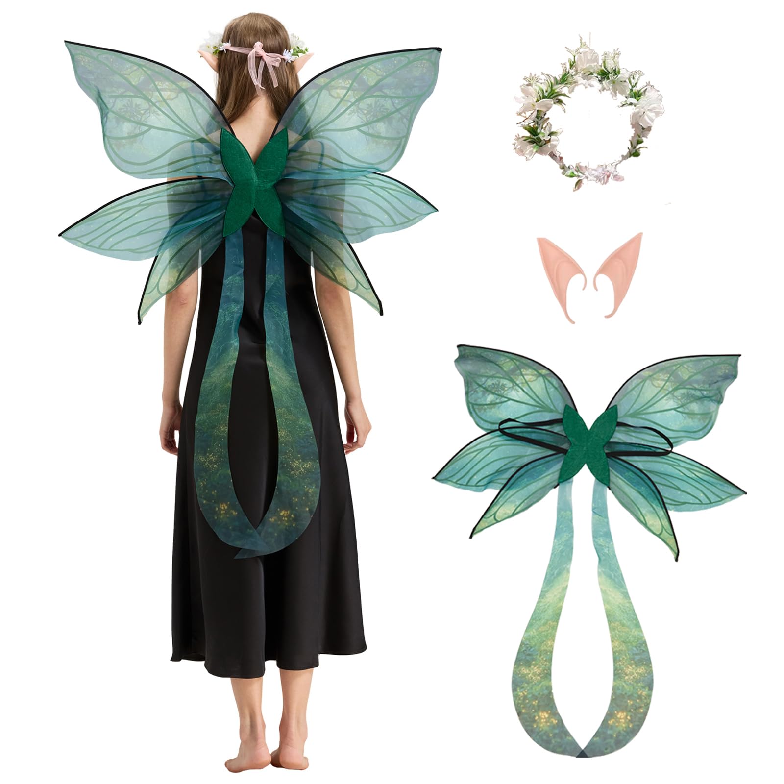 🧚 The Enchanting Fairy Costume Set – Wings, Ears & Floral Crown