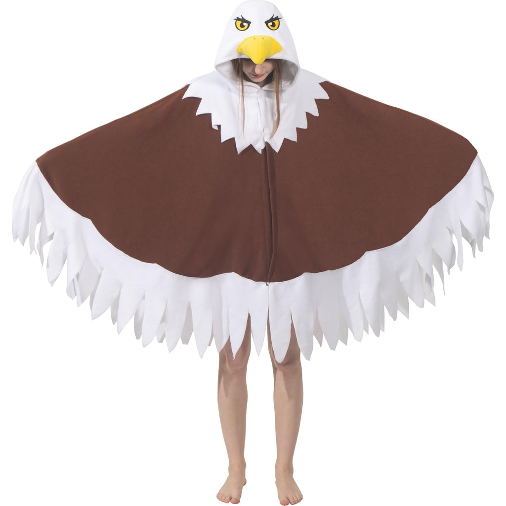 Adult Eagle Hooded Cape Costume – Bald Eagle Poncho with Wings for Independence Day & Cosplay