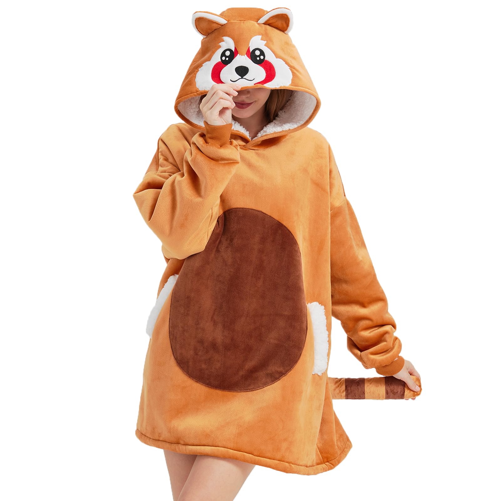 Red Panda Wearable Blanket Hoodie – Sherpa & Flannel Plush Poncho