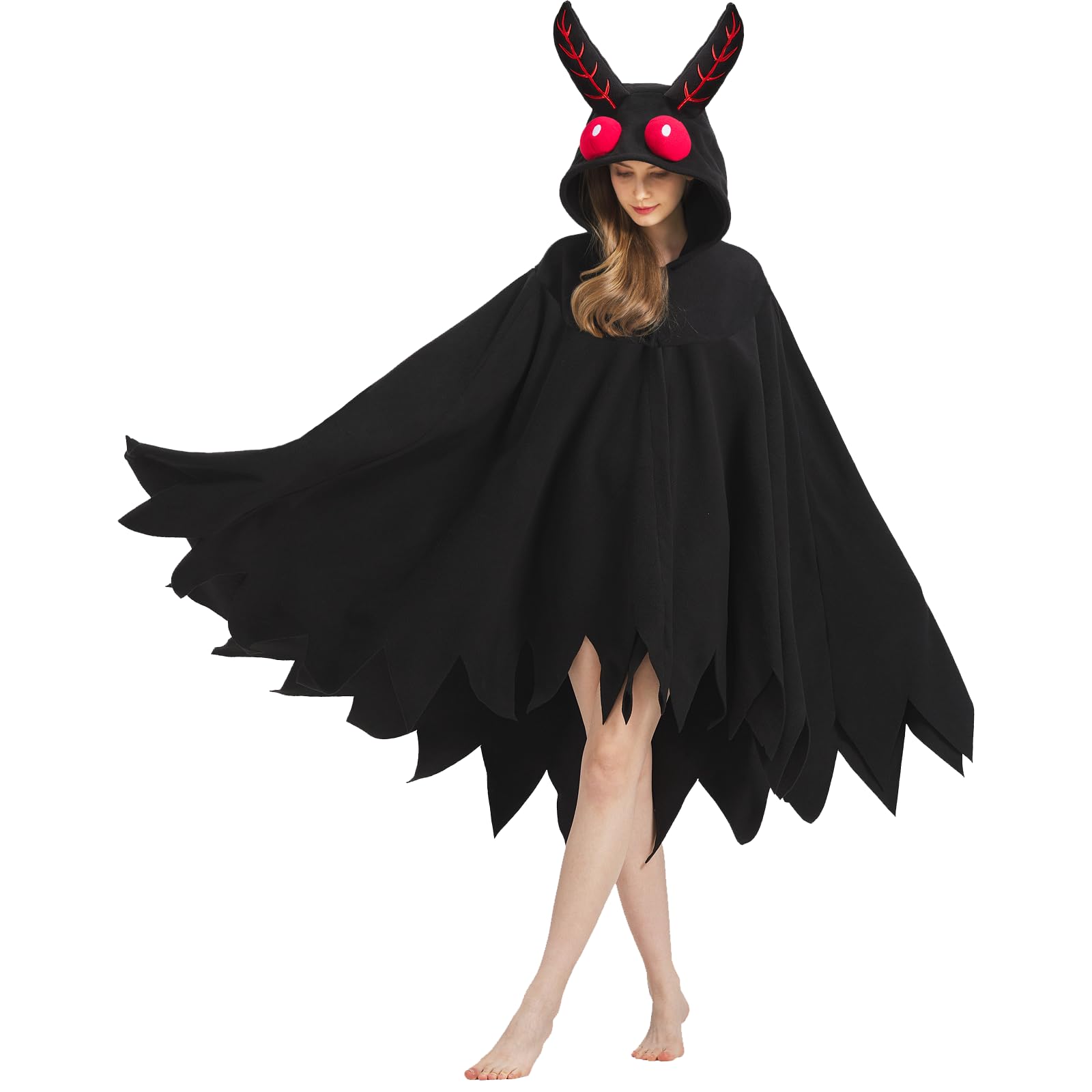 AIYOUYIYA Mothman Cosplay Cape – Plush Fleece Cryptid Cloak with Red Eyes & Ears Embrace the Legend with the Ultimate Mothman Cosplay Cape!