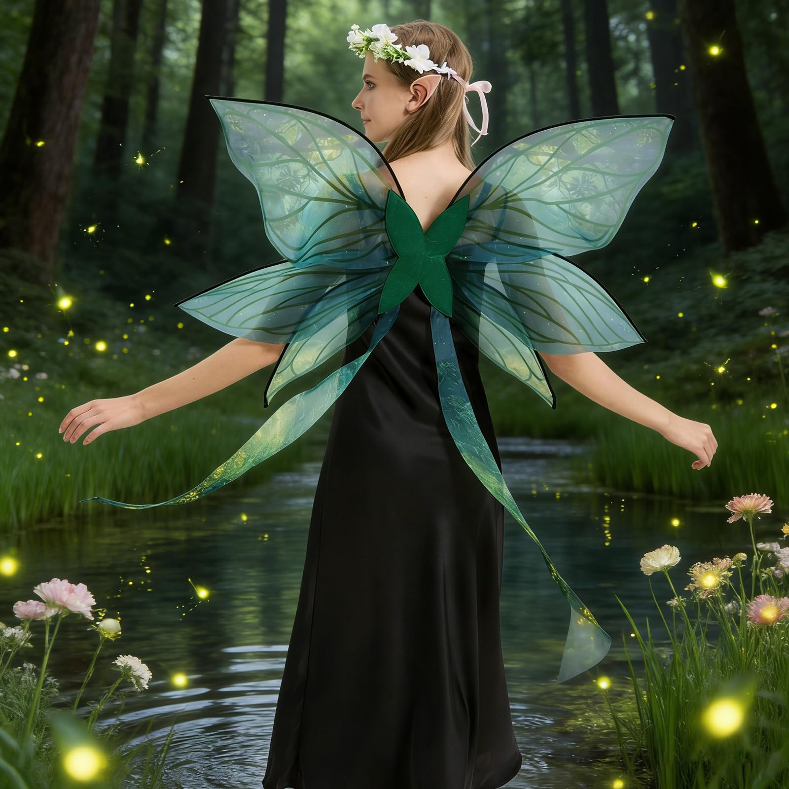 🧚 The Enchanting Fairy Costume Set – Wings, Ears & Floral Crown