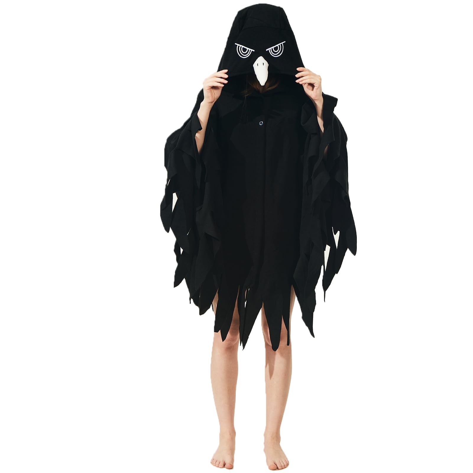 Mysterious Crow Cape Costume – Plush Bird Wing Hood & Poncho