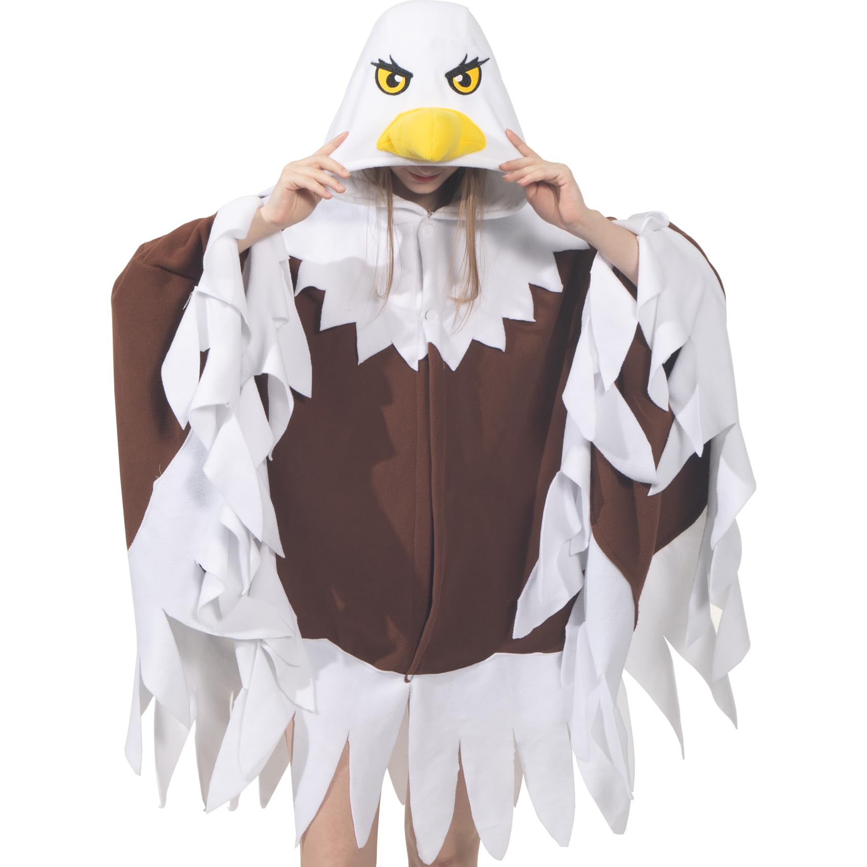 Adult Eagle Hooded Cape Costume – Bald Eagle Poncho with Wings for Independence Day & Cosplay