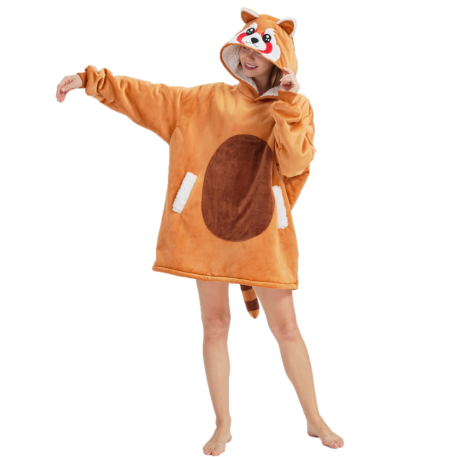 Red Panda Wearable Blanket Hoodie – Sherpa & Flannel Plush Poncho