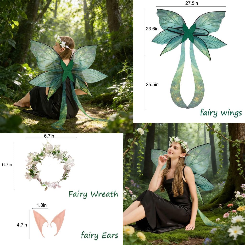 🧚 The Enchanting Fairy Costume Set – Wings, Ears & Floral Crown