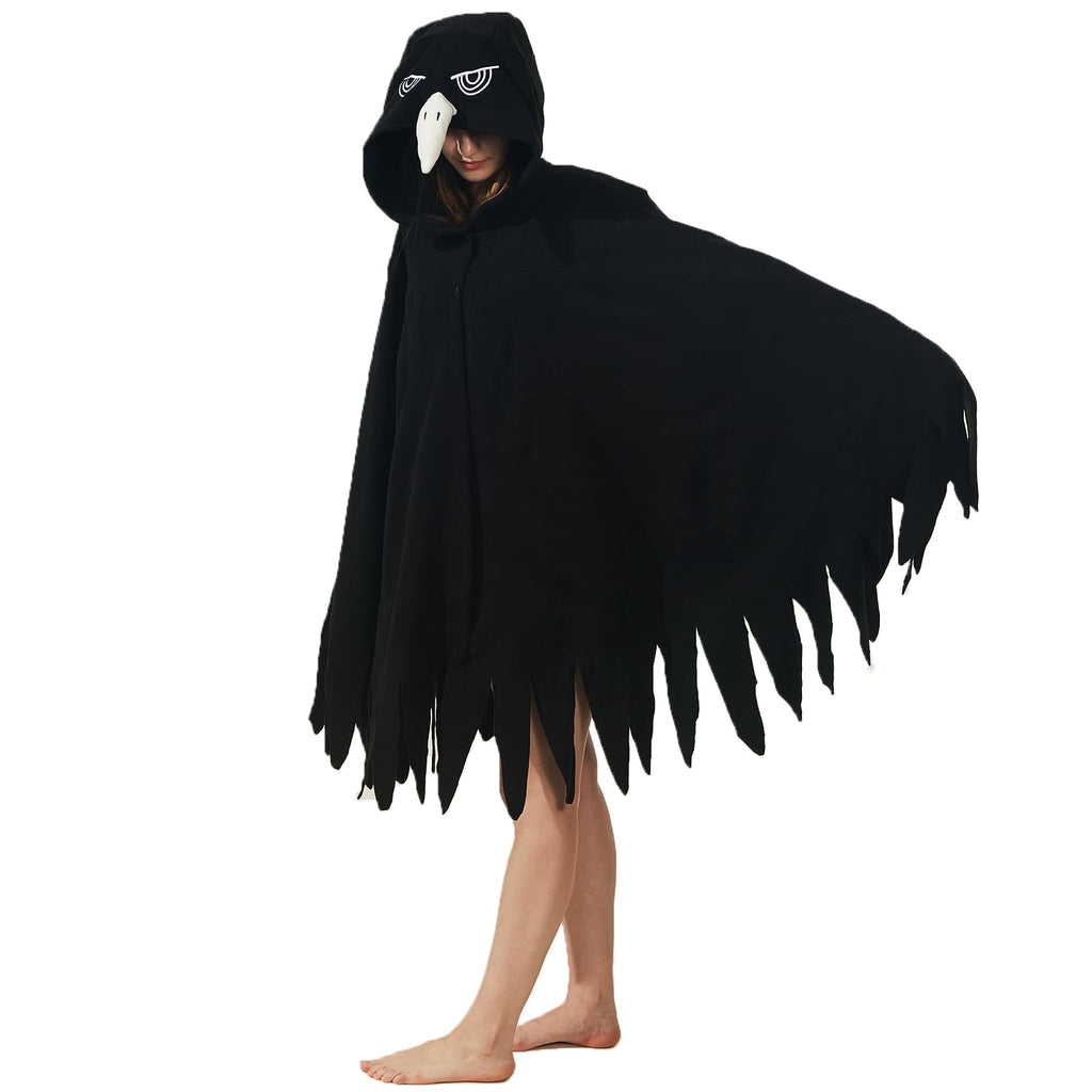 Mysterious Crow Cape Costume – Plush Bird Wing Hood & Poncho