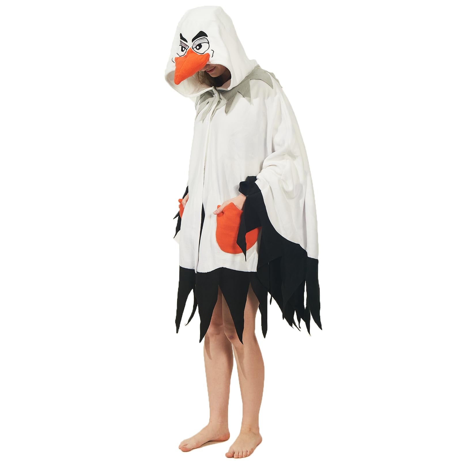Adult Seagull Hooded Cape Costume – Winged Bird Poncho with Scalloped Hem for Halloween & Coastal-Themed Parties
