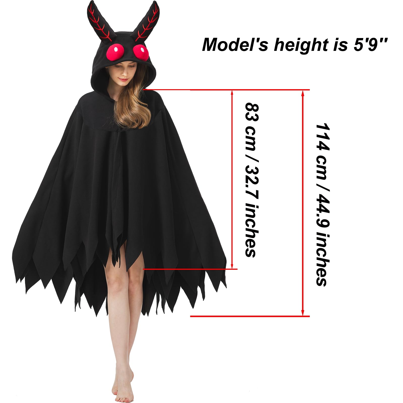 AIYOUYIYA Mothman Cosplay Cape – Plush Fleece Cryptid Cloak with Red Eyes & Ears Embrace the Legend with the Ultimate Mothman Cosplay Cape!