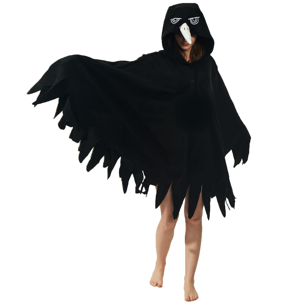 Mysterious Crow Cape Costume – Plush Bird Wing Hood & Poncho