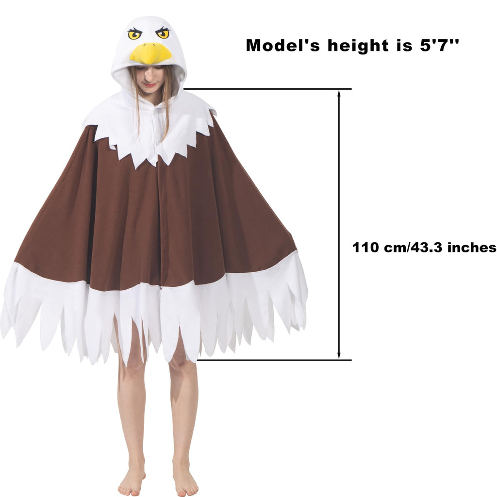 Adult Eagle Hooded Cape Costume – Bald Eagle Poncho with Wings for Independence Day & Cosplay