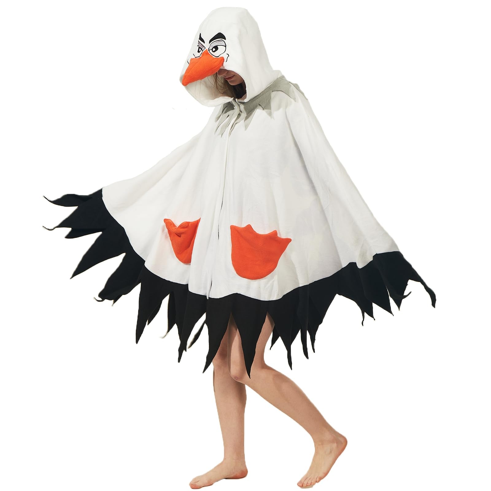 Adult Seagull Hooded Cape Costume – Winged Bird Poncho with Scalloped Hem for Halloween & Coastal-Themed Parties