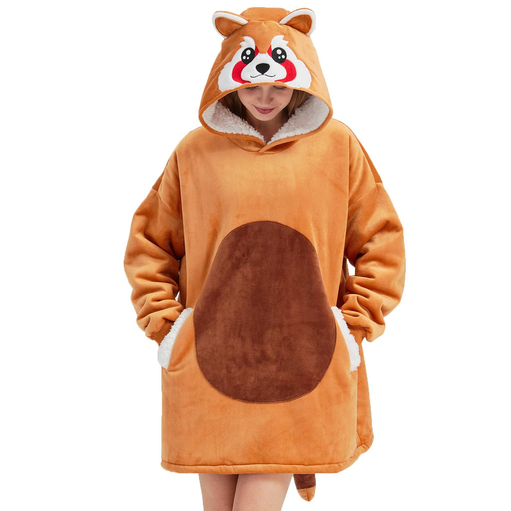 Red Panda Wearable Blanket Hoodie – Sherpa & Flannel Plush Poncho