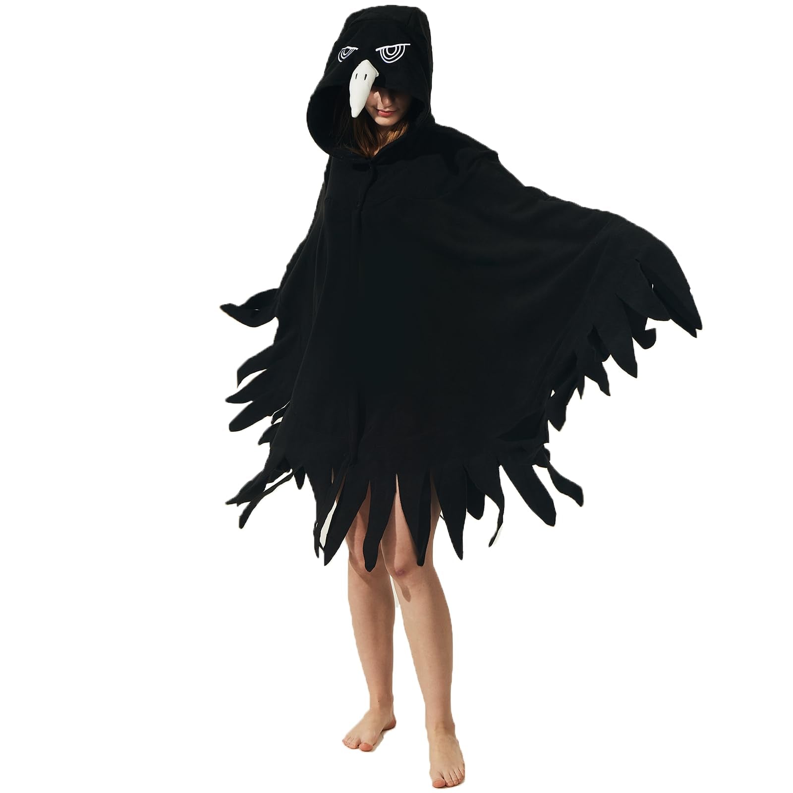 Mysterious Crow Cape Costume – Plush Bird Wing Hood & Poncho