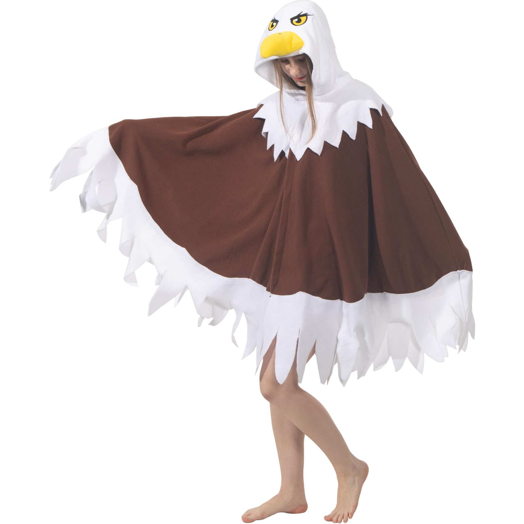 Adult Eagle Hooded Cape Costume – Bald Eagle Poncho with Wings for Independence Day & Cosplay