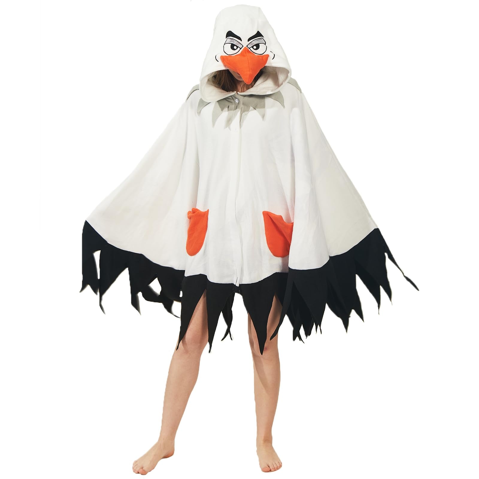 Adult Seagull Hooded Cape Costume – Winged Bird Poncho with Scalloped Hem for Halloween & Coastal-Themed Parties