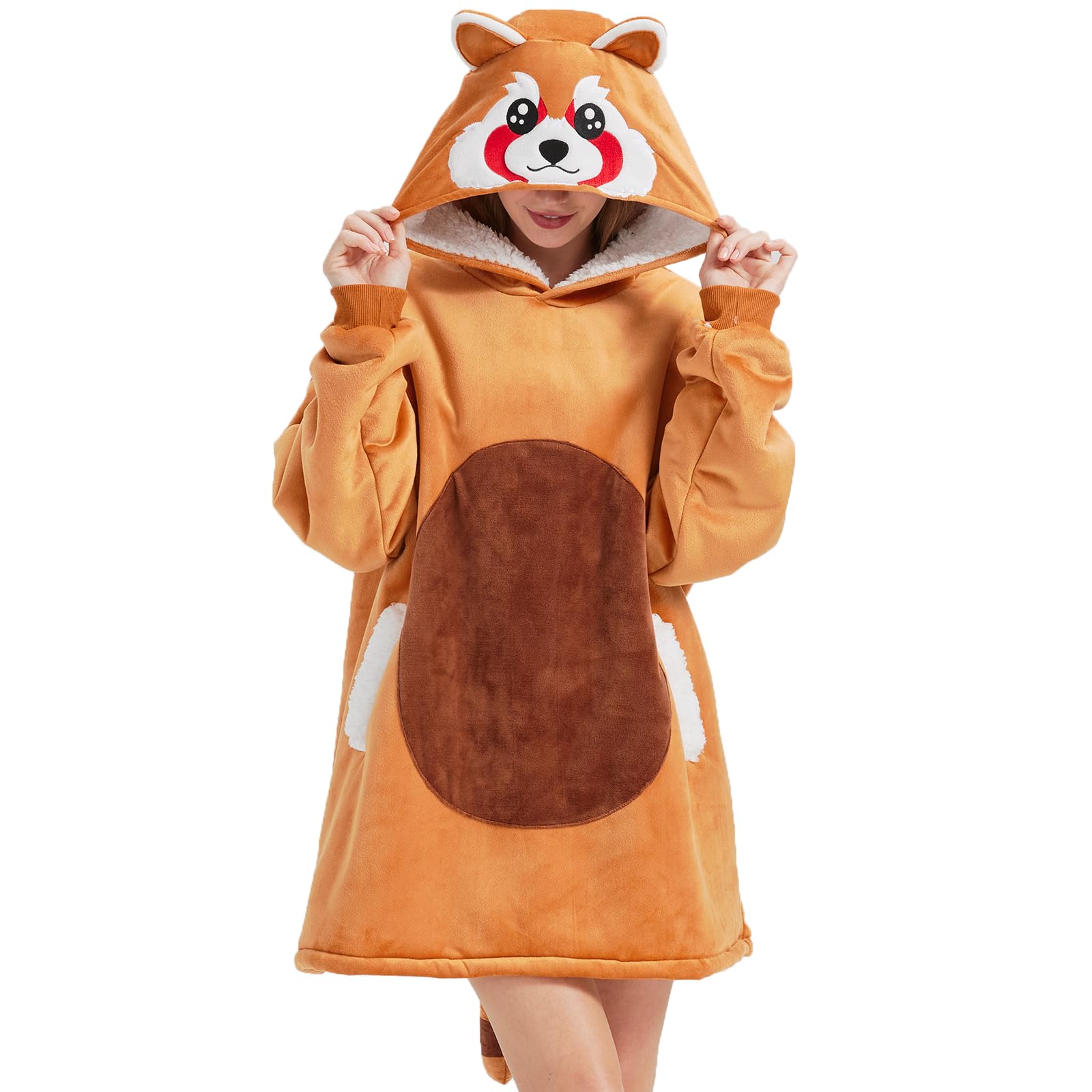Red Panda Wearable Blanket Hoodie – Sherpa & Flannel Plush Poncho