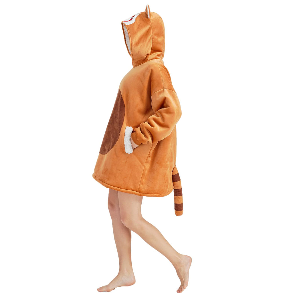 Red Panda Wearable Blanket Hoodie – Sherpa & Flannel Plush Poncho