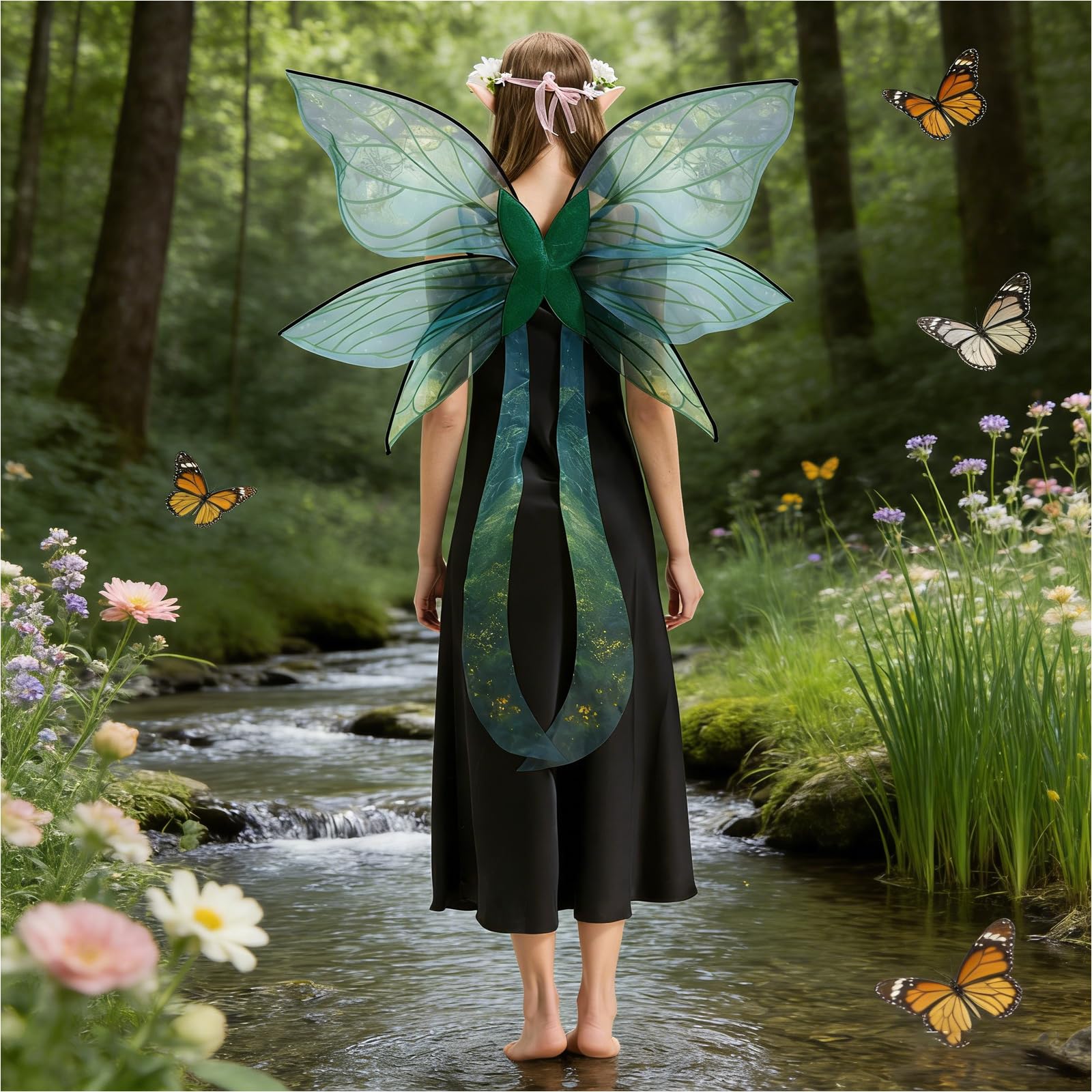 🧚 The Enchanting Fairy Costume Set – Wings, Ears & Floral Crown