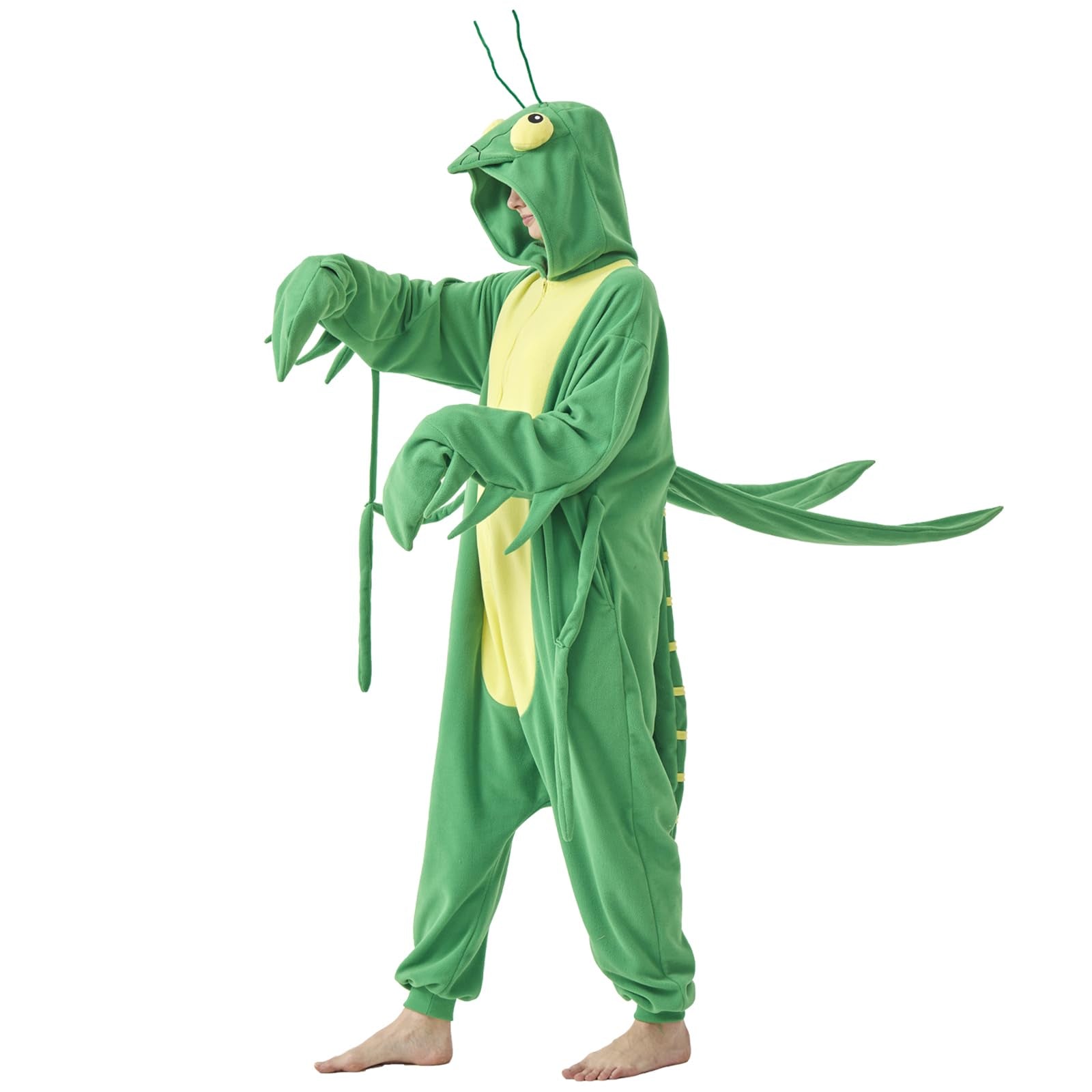 Praying Mantis Onesie Costume – Fun Polar Fleece Insect Pajamas for Adults