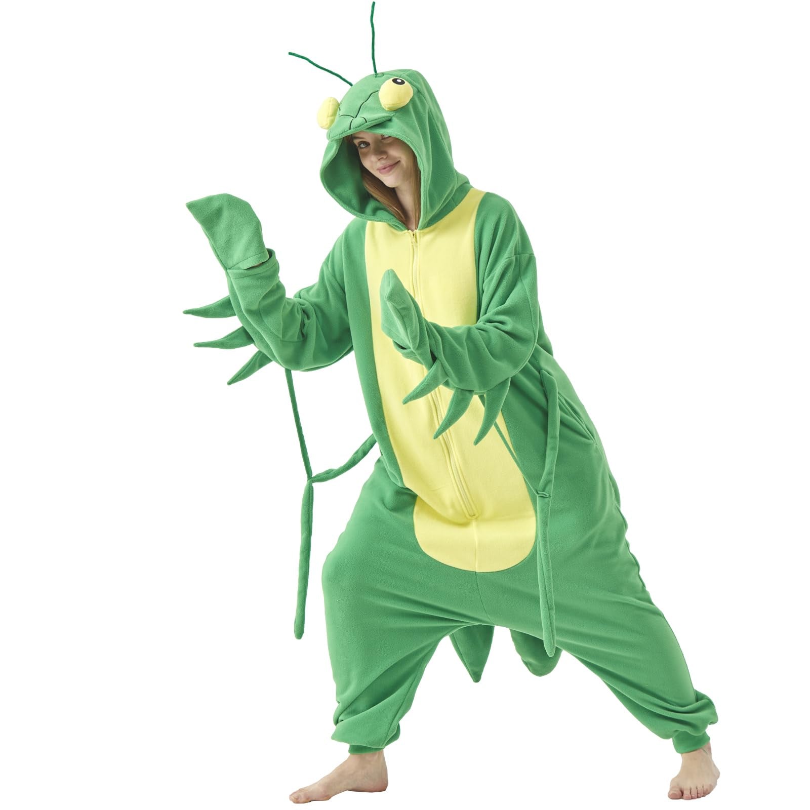 Praying Mantis Onesie Costume – Fun Polar Fleece Insect Pajamas for Adults