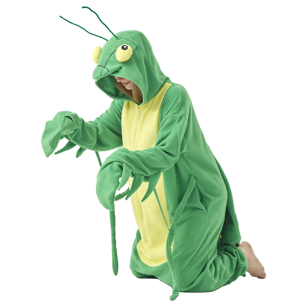 Praying Mantis Onesie Costume – Fun Polar Fleece Insect Pajamas for Adults