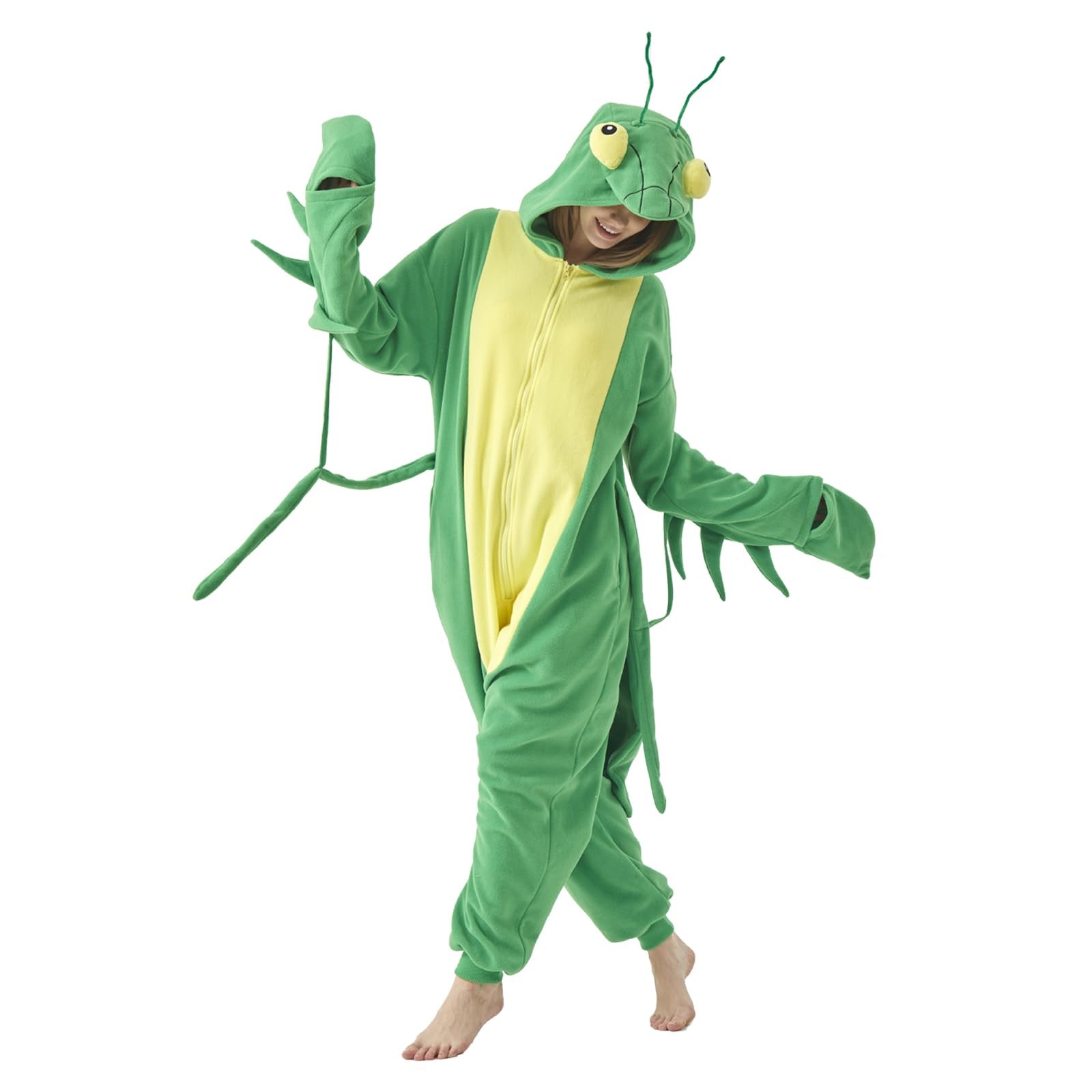 Praying Mantis Onesie Costume – Fun Polar Fleece Insect Pajamas for Adults