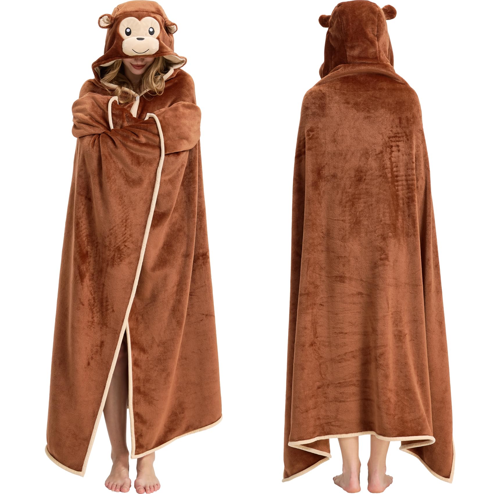 Hooded Wearable Blanket – Oversized Cozy Cape with Gloves for Adults, Unisex Flannel Fleece Throw for Lounging