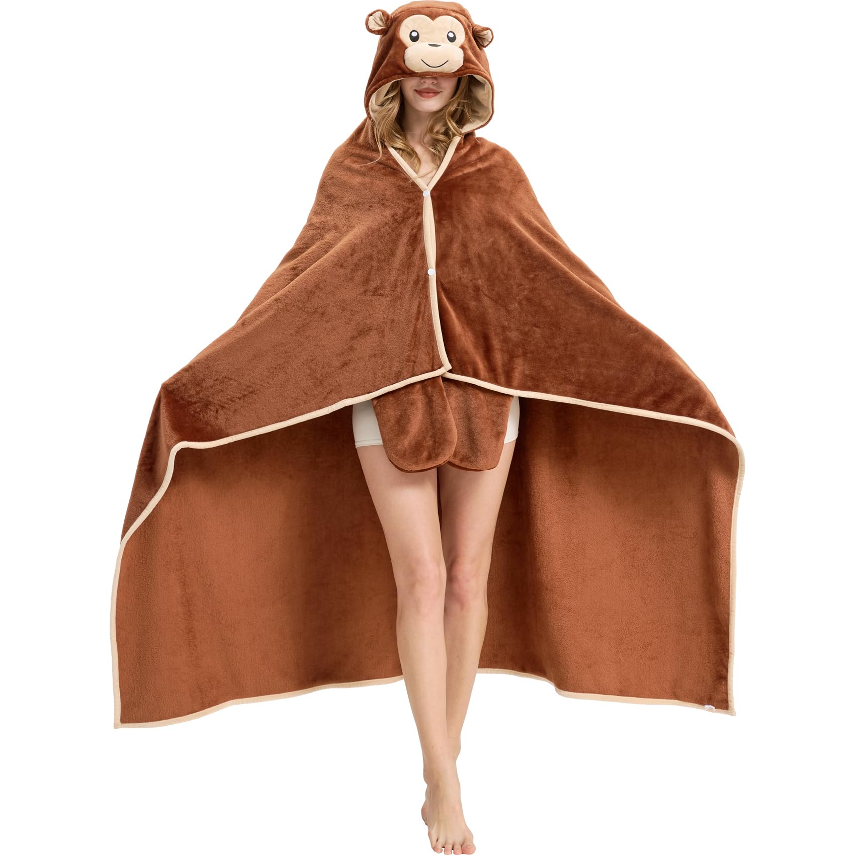 Hooded Wearable Blanket – Oversized Cozy Cape with Gloves for Adults, Unisex Flannel Fleece Throw for Lounging