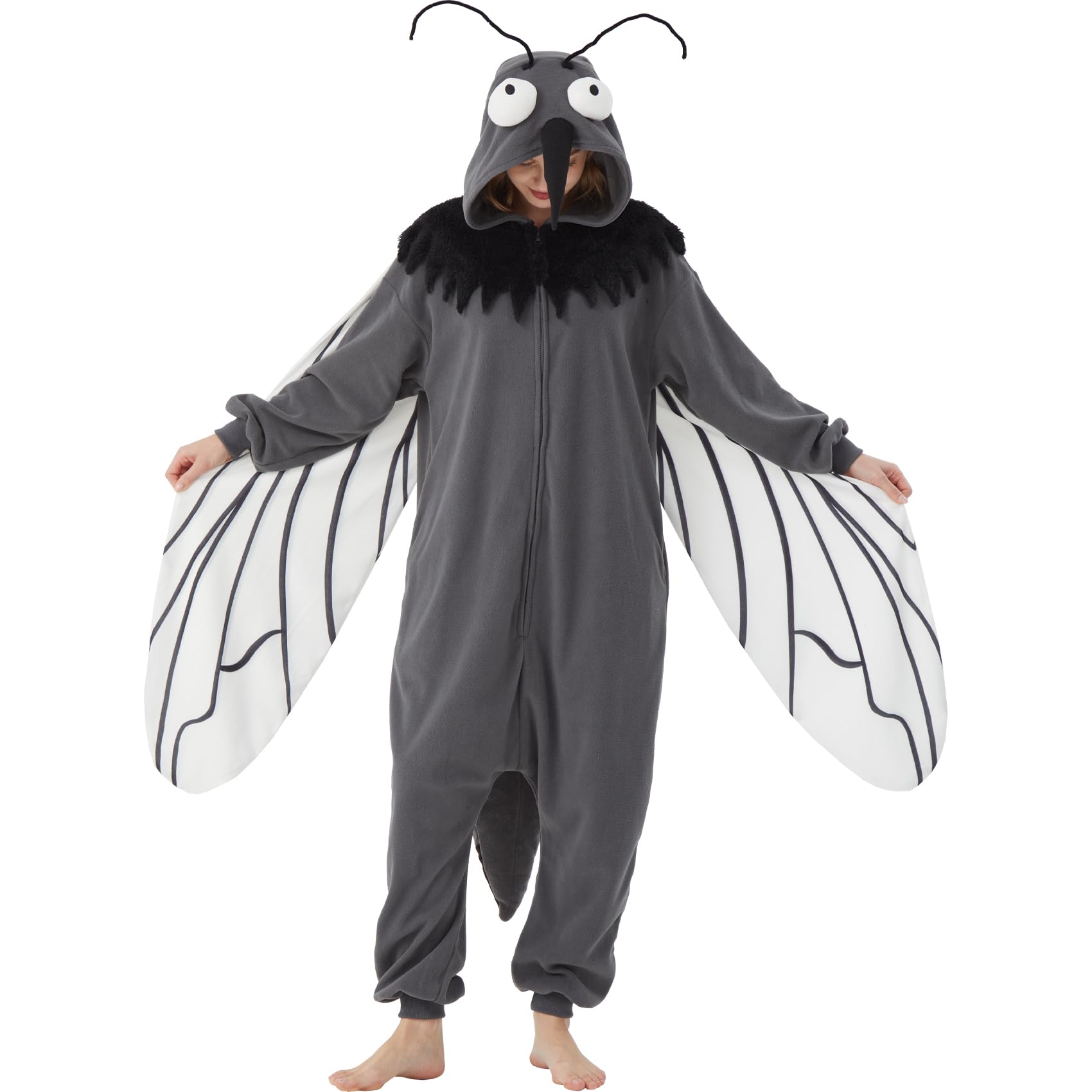 Adult Mosquito Onesie Costume – Funny Bug Pajamas with Wings, Antennae & Proboscis for Halloween & Cosplay