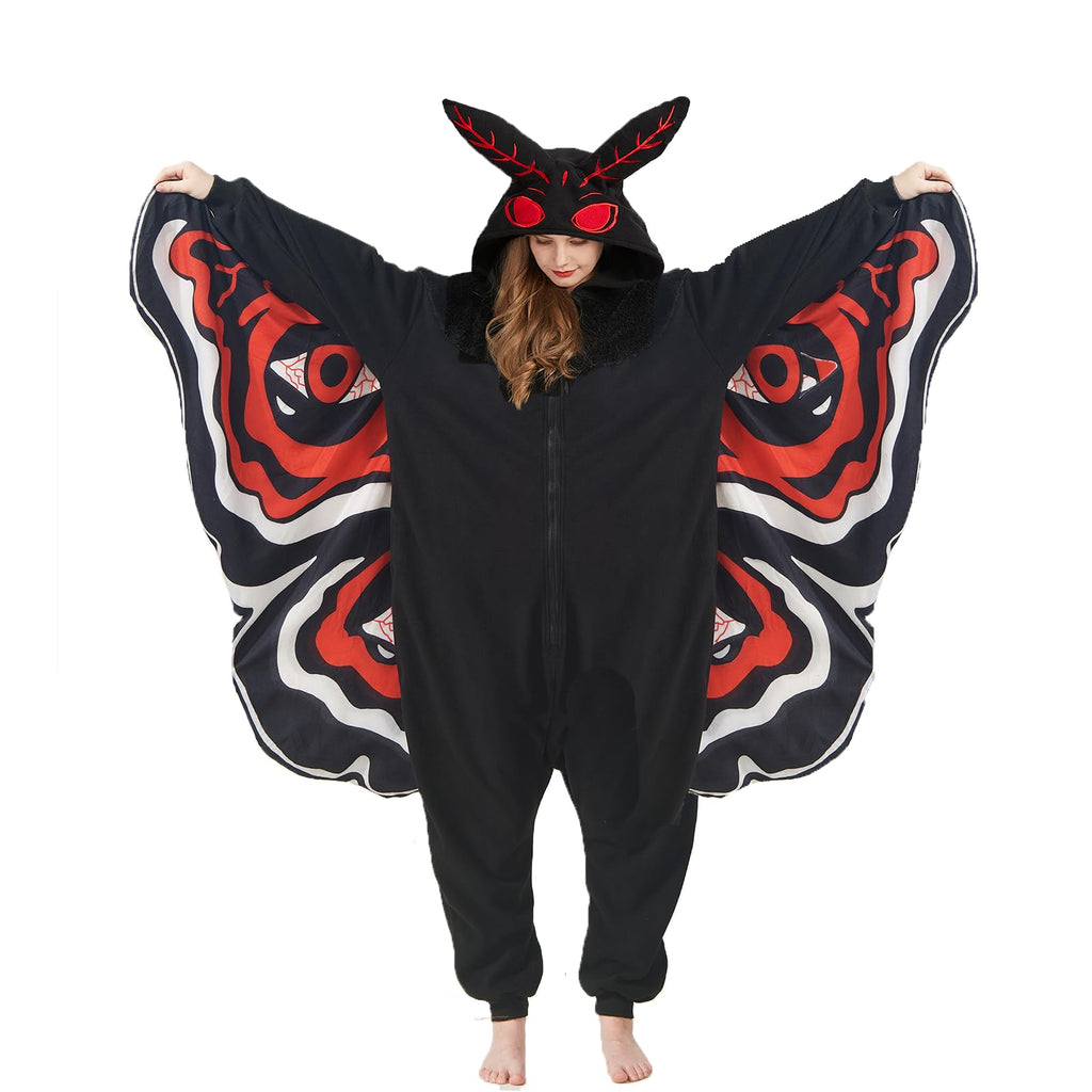 Scary Mothman Onesie – Polar Fleece Cryptid Costume with Wings & Red Eyes