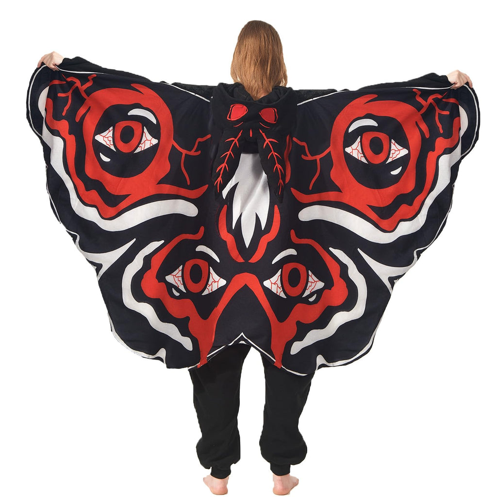Scary Mothman Onesie – Polar Fleece Cryptid Costume with Wings & Red Eyes